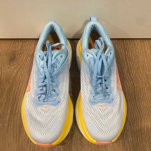 Hoka Bondi 8 Women Gym Shoes - Light Blue/Yellow/Orange - Picture 3 of 4